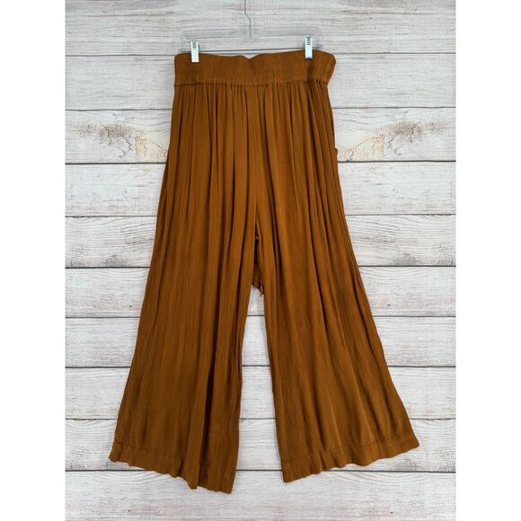 Everyday Collection Crepe Wide Leg Pants Womens 2 Brown Tie Waist Pockets - Picture 2 of 10